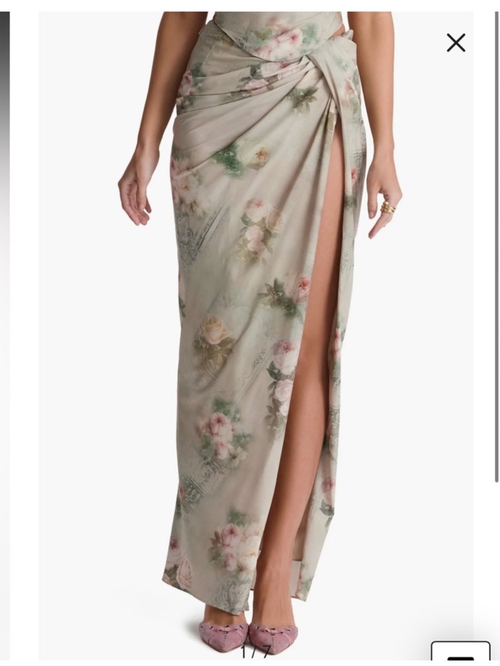 House of CB 'Vesper' & 'Una' Vintage Floral Satin Maxi Skirt Size XS